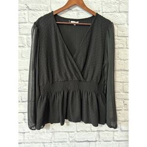 Maurices Witchy Whimsigoth Babydoll Top Size XL Black Sheer Sleeve Womens Grunge